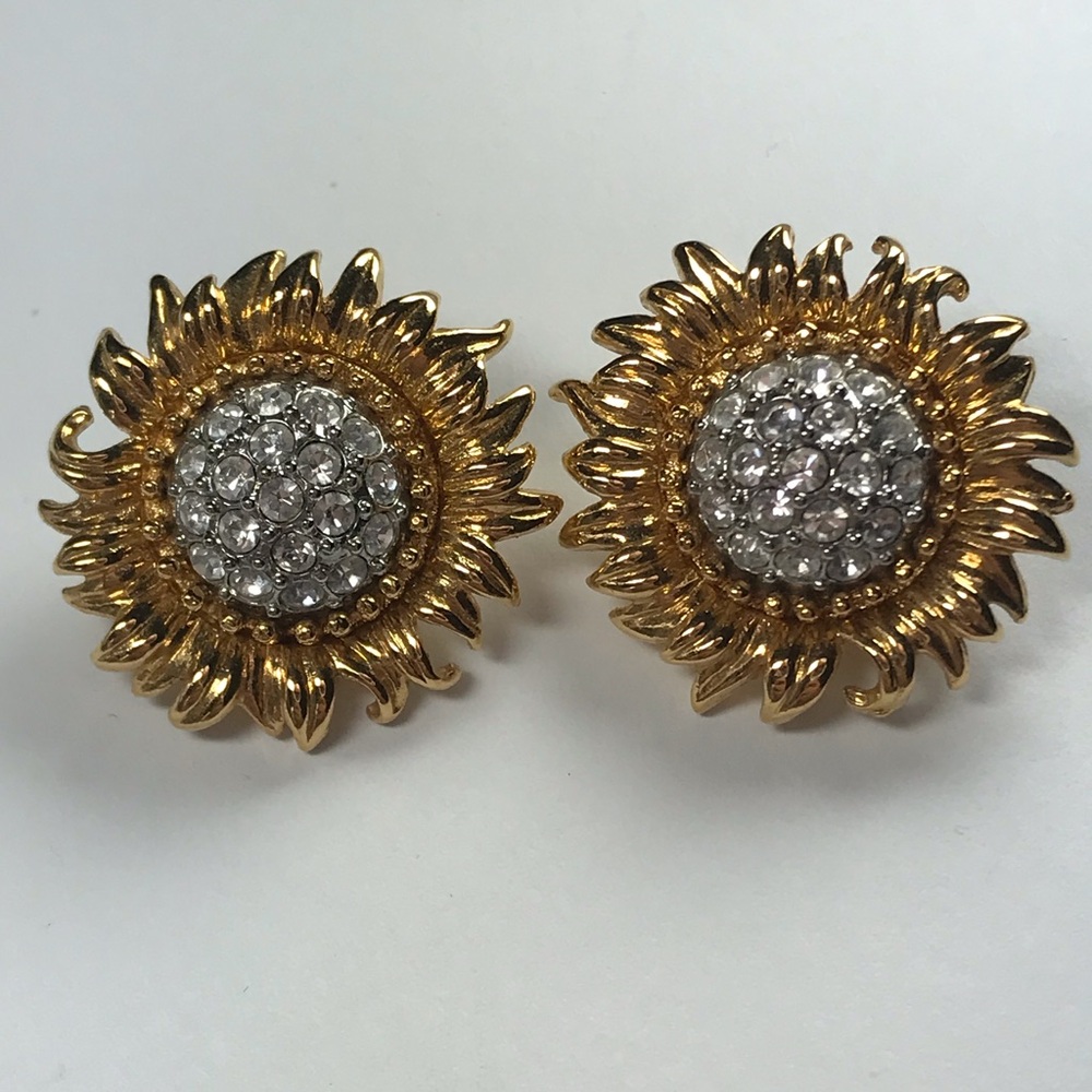 Joan Rivers - Gold and Pave Crystal Sunflower Clip-on Earrings